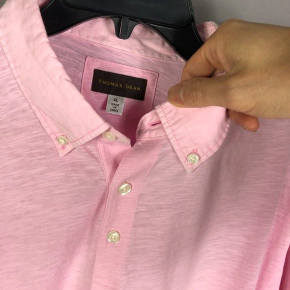 Thomas Dean Mens Short Sleeve Woven Polo Shirt in Pink Size XL - Picture 5 of 11